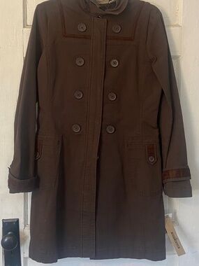 NWT $148  DKNY Brown Trench Coat Pea Jacket Military Grunge Boho City Chic